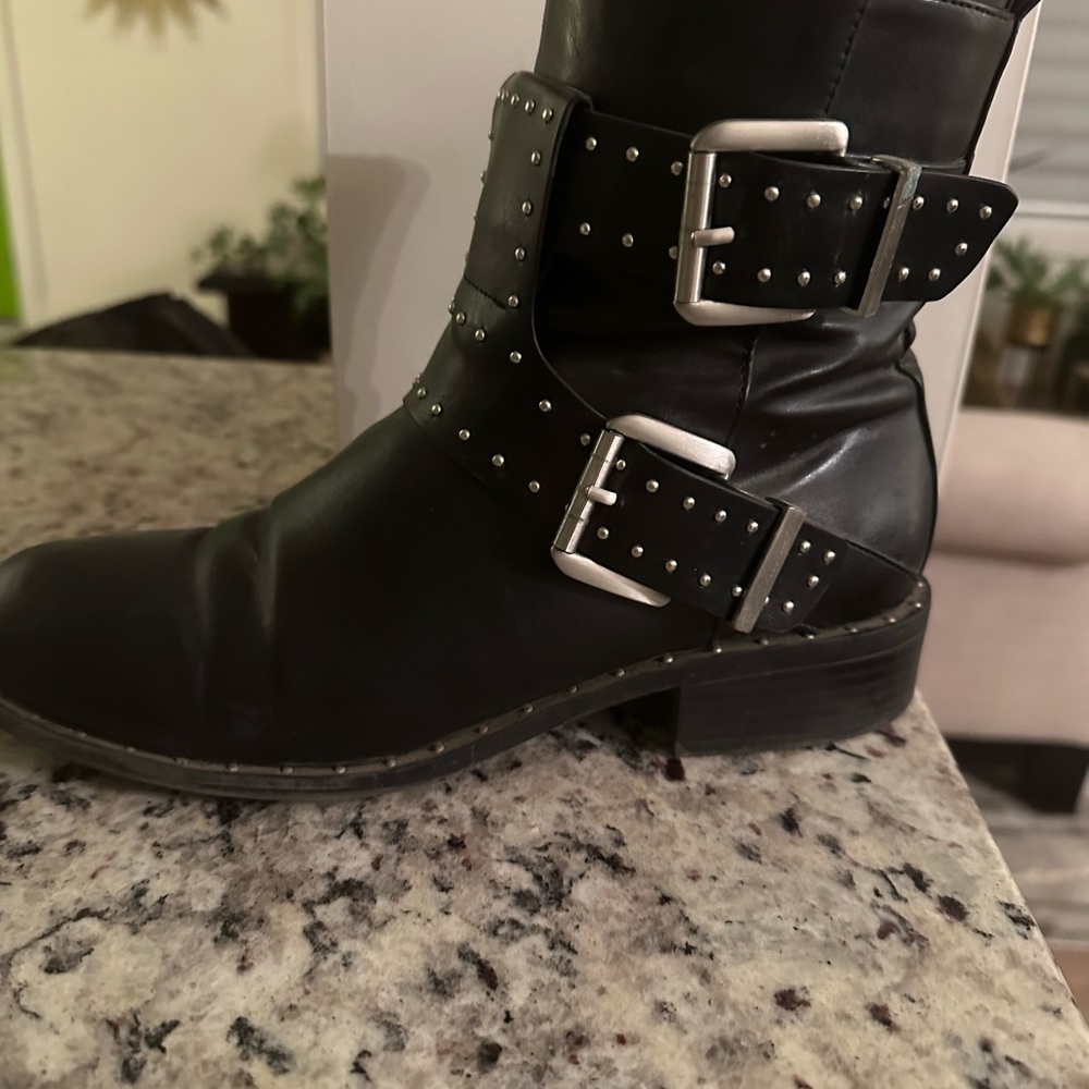 Charles David Black Ankle Boots with Studded Straps